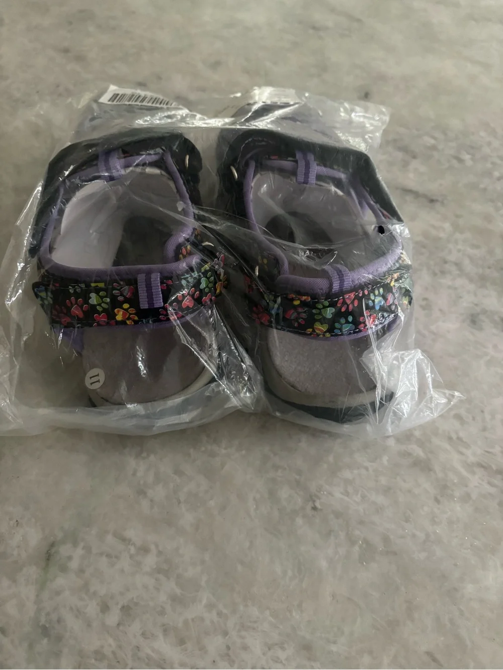 Skechers Black Sandals with Purple and Multicolor Paw Prints